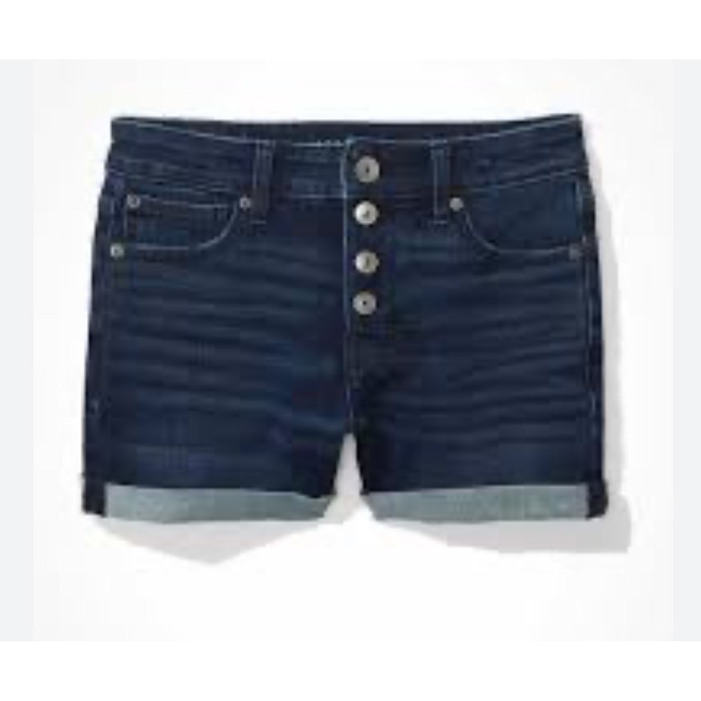 American Eagle Dream Short Midi Denim Shorts Dark Wash‎ Button Fly Women's 4 EUC